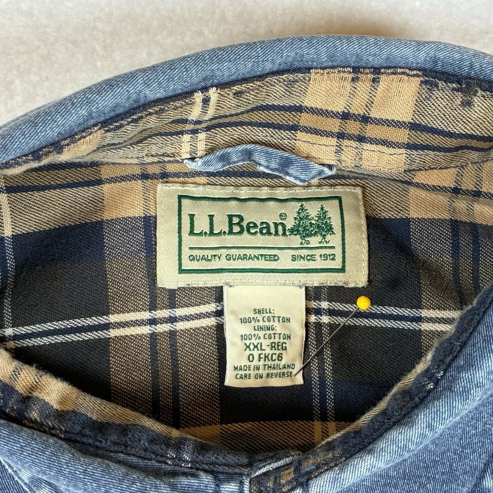 Vintage L.L. Bean Men's 2XL Denim Flannel Lined Shirt Jacket Distressed READ - Picture 8 of 16